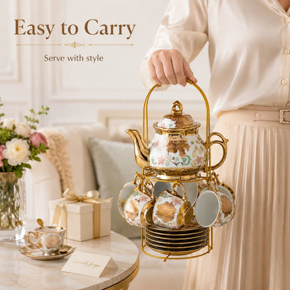 20-Piece Floral Gold Ceramic Tea Set