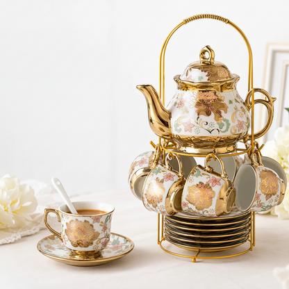 20-Piece Floral Gold Ceramic Tea Set