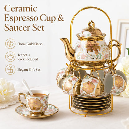 20-Piece Floral Gold Ceramic Tea Set
