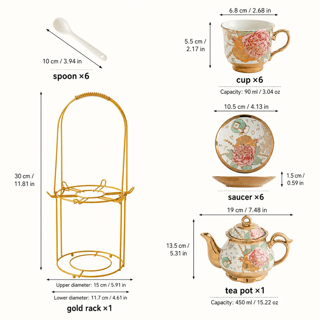 20-Piece Floral Gold Ceramic Tea Set