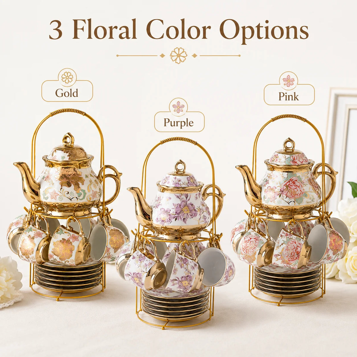 20-Piece Floral Gold Ceramic Tea Set
