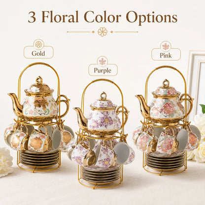 20-Piece Floral Gold Ceramic Tea Set