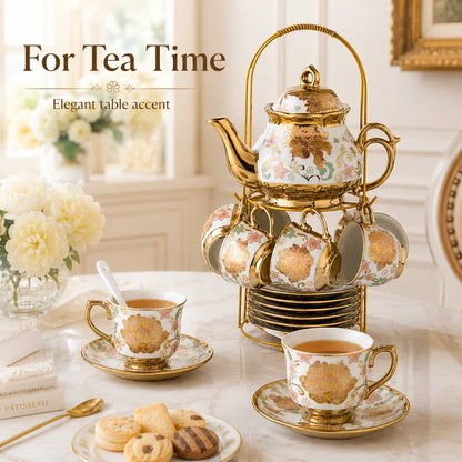 20-Piece Floral Gold Ceramic Tea Set